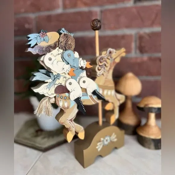 Vintage Signed Folk Art Hand Painted Carved Wooden Carousel Horse Jig Saw Puzzle - Picture 12 of 12